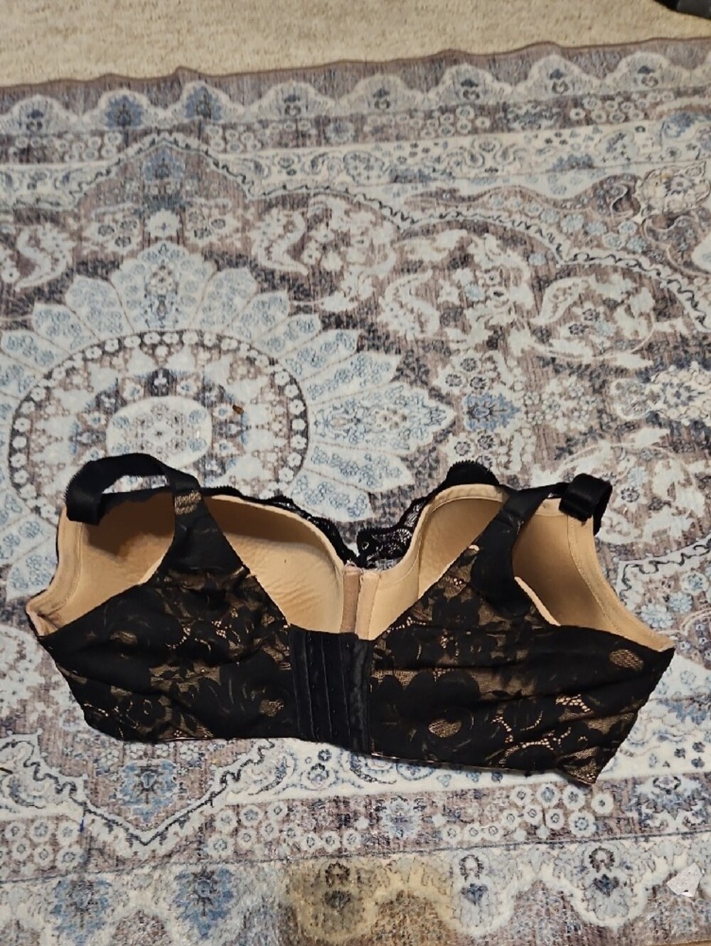 Black Lace Balconette Underwire Bra with Sheer Floral Cups - Picture 4 of 8